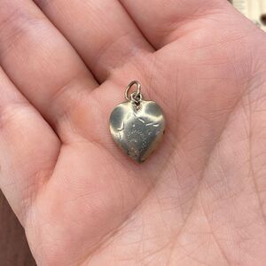 Vintage 925 Sterling Silver Chased Etched Flower Puffy Heart Bracelet Charm